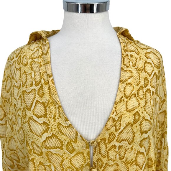 Faithfull The Brand Aira Knot Shirt Yellow Snake Print Long Sleeve Size 4 Small - Picture 2 of 14